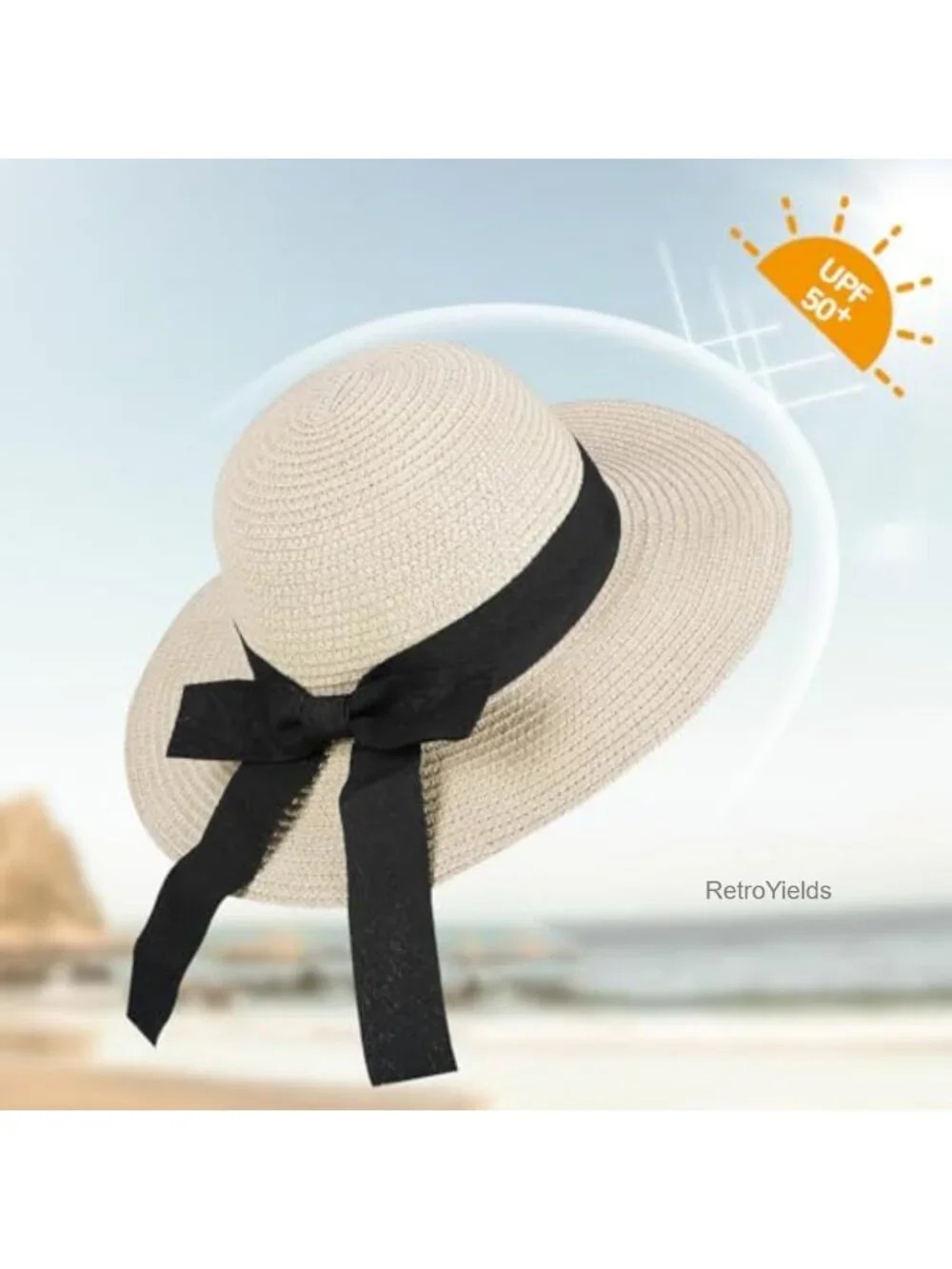 Girls Straw Sun Hat with Bowknot, Wide Brim Floppy Beach Hat, UPF 50+ Outdoor